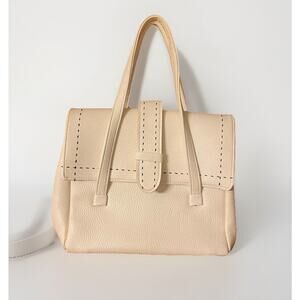 JR USA Pebbled Leather Cream Purse With Black Stiching And Gold Clasp